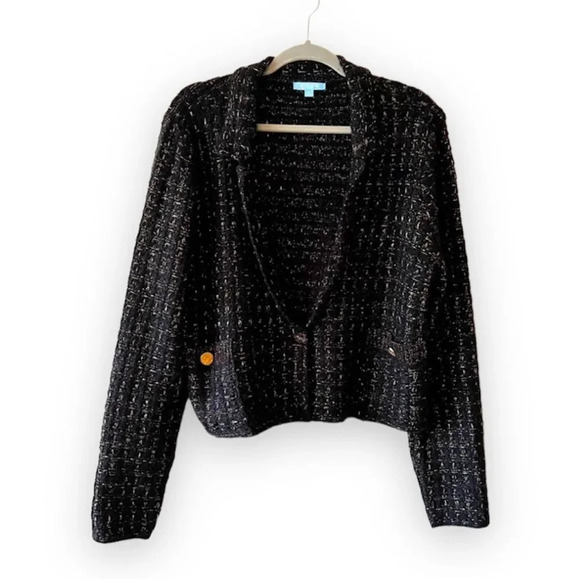 Draper James RSVP Black Gold Metallic Boucle Sweater Blazer Size XL Southern Mom - Picture 1 of 9